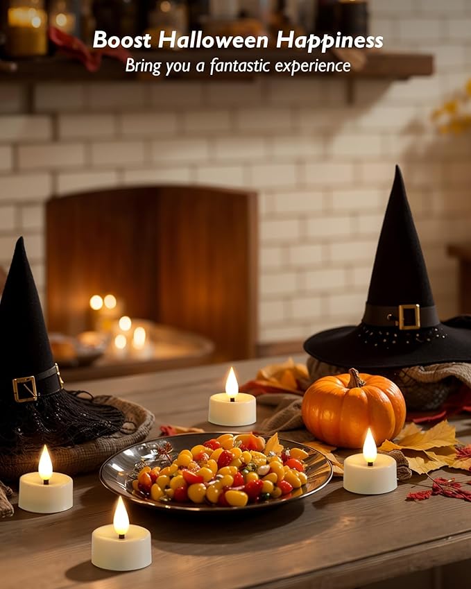 Amagic Flameless Timer Remote Tealights Candles, 3D Black Wick Flickering Tea Lights, 400+Hour White Votive Candles Battery Operated, Set of 12 for Wedding Table Decor, Halloween, Christmas, Holiday