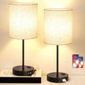 Lynnoland 2 Pack Touch Control Table Lamps with 2 USB & AC Outlet, 3-Way Dimmable Bedside Nightstand Lamps for Bedroom Living Room Nursery, 800 Lumens 3000K Warmlight Bulbs Included