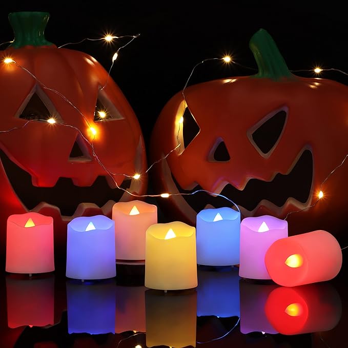 Rechargeable LED Color Changing Tea Lights USB Flameless Warm White Flickering Votive Candles with Remote for Halloween Christmas Romantic Home Decor