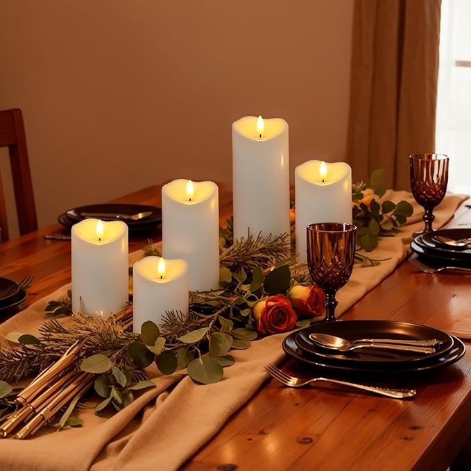 Raycare 3"x4"6" 8" Outdoor Waterproof Flameless Candles, Battery Operated LED Candles with Remote Control and Timer, Electric Fake Plastic Pillar Candles, Ivory White, Set of 3