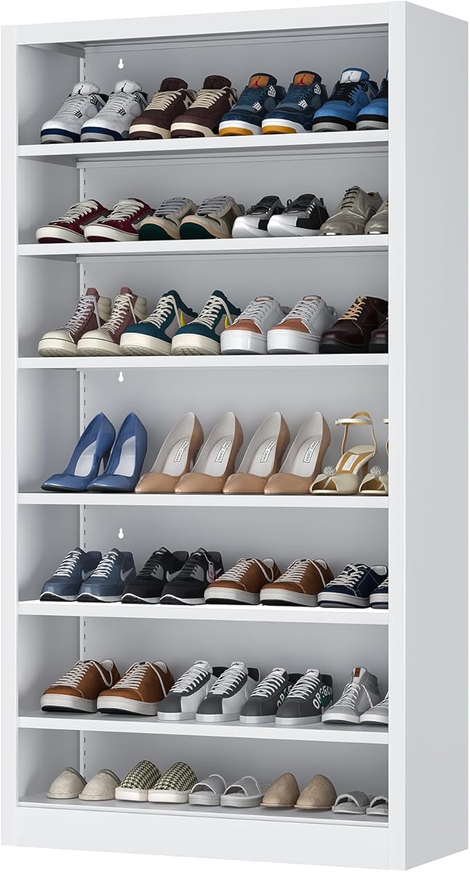 7-Tier Heavy Duty Metal Shoe Rack, 55" H Tall Shoe Storage Cabinet with Adjustable Shelves, Space-Saving Shoe Entryway Organizer for Hallway, Closet, Cloakroom, Garage