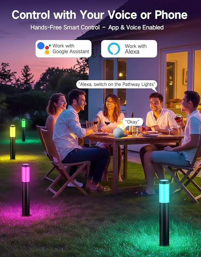 OUTON Pathway Lights Outdoor, Smart Low Voltage Landscape Lighting with RGB and 2200K-6500K White, APP Voice Remote Control, IP65 Waterproof Aluminum Walkway Lights for Yard Garden Patio, 4 Pack