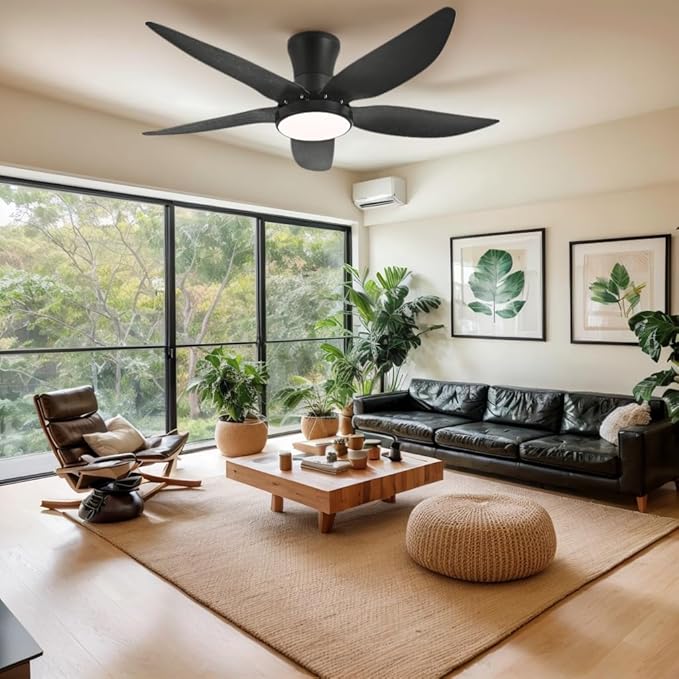 Ceiling Fans with Lights, Low Profile Ceiling Fan Light and Remote/APP Control, 6 Speeds Adjust, LED Dimmable 3 Color Changing, Modern Flush Mount Fandelier Ceiling Fan for Bedroom
