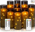 Flameless Candles with Embedded Star String, Battery Operated LED Pillar Candles with Timer and Remote Control,Home Decorating for Ambiance， Set of 9(Grey)
