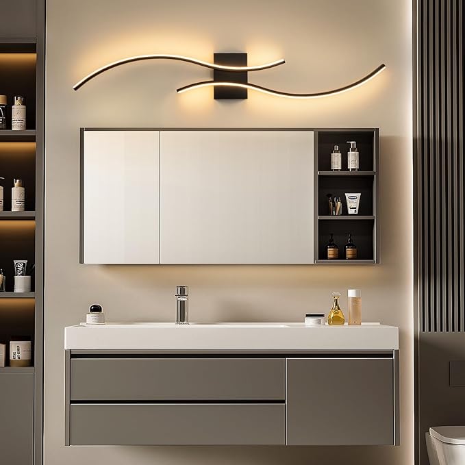 CANEOE Modern Led Wall Light, Black Indoor Led Wall Sconce Lighting, Bathroom Vanity Light Fixtures Over Mirror for Living Room Hallway Bedroom Bedside Wall Lamp (Black,3000K, 2 Packs,Hard-Wired)