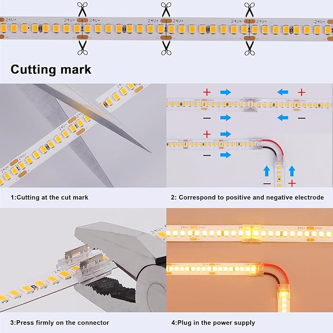 24V LED Strip Light Kit 32.8ft, 6000K Cool White Cuttable Flexible LED Tape Lights, SMD 2835 150W with Power Supply for Bedroom, Commercial, Kitchen, Living Room Ceiling