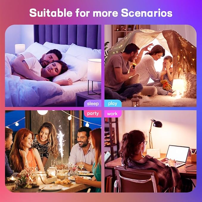Smart Light Bulbs,Full Color Changing Dimmable LED Bulb,Compatible with Alexa and Google Assistant,UL FCC Certified,2.4GHz WiFi+Bluetooth LED Light Bulbs, Music Sync Smart Home Lighting (3)