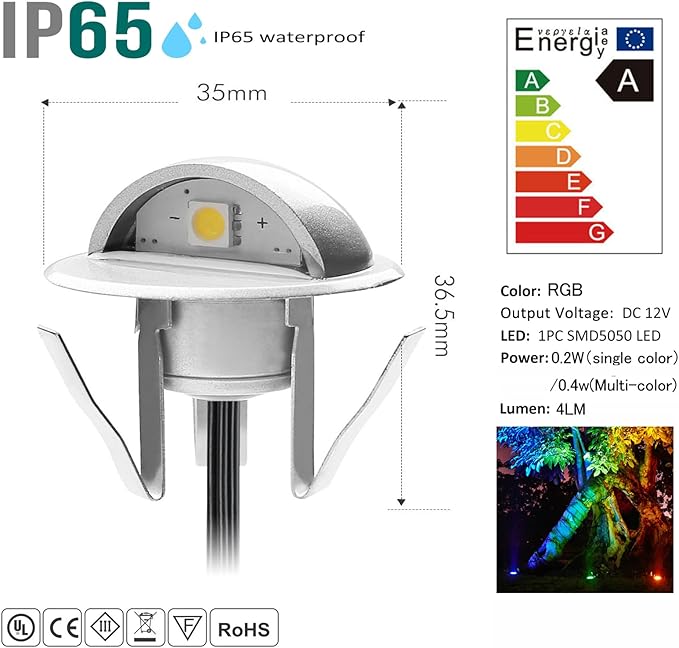 6 Pack LED Stair Lights Kit Low Voltage Waterproof IP65 Outdoor 1-2/5" Multi-Color RGB Recessed Wood LED Deck Lighting Yard Garden Patio Step Landscape Pathway Decor Lamps,RGB