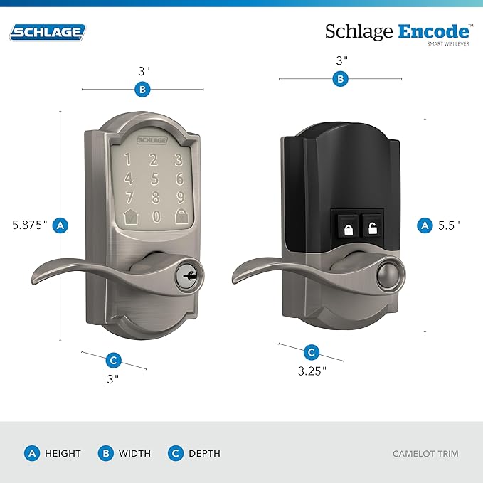 Schlage Encode Smart Wi-Fi Lock with Lever Handle, Touchscreen Keypad, Keyless Entry Door Lock, App Control, Alexa, Google Home and Airbnb Compatible, Satin Nickel, FE789WB CAM 619 Acc