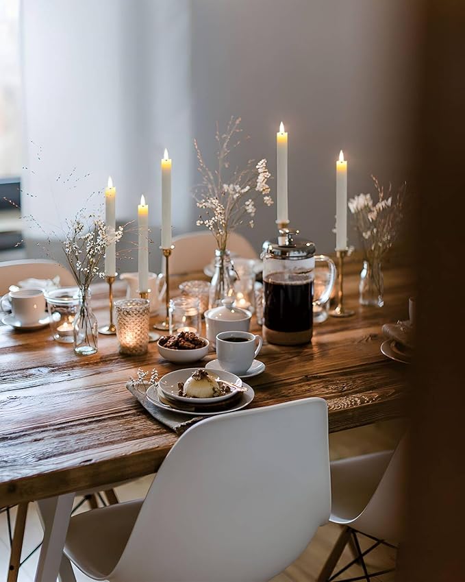 Homemory Real Waxy Flameless Taper Candles with Remote Timer, LED Candlesticks Flickering, Battery Operated Candles with Holders, 9.6 Inches for Home Christmas Wedding Celebration Decor, White, 6 Pcs