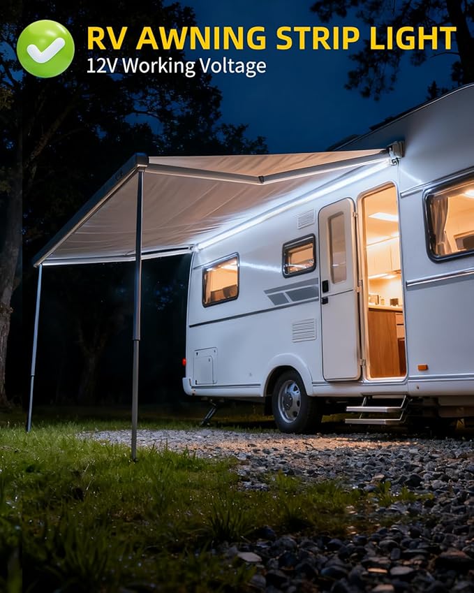 RV Awning Lights, 12V 20FTx2 LED Camper Awning Lights for Outside Camper Motorhome Travel Trailer, Waterproof RV Exterior Canopy Strip Lights, 5000K Underglow