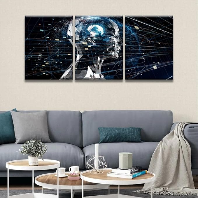 Framed Wall Art Modern Canvas Wall Art 3 Panels Artificial Intelligence Pictures Print on Canvas for Living Room Bedroom Wall Decoration, Gallery-Wrapped Ready to Hang, 12x16inchx3