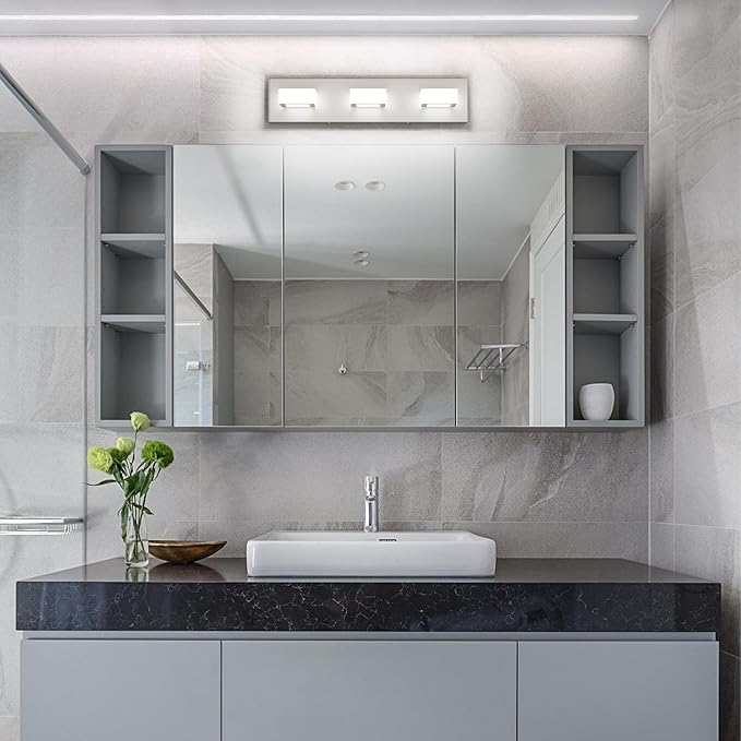 Ralbay Brushed Nickel Bathroom Vanity Lights Metal Acrylic LED Modern Bathroom Wall Lighting Fixtures Brushed Nickel