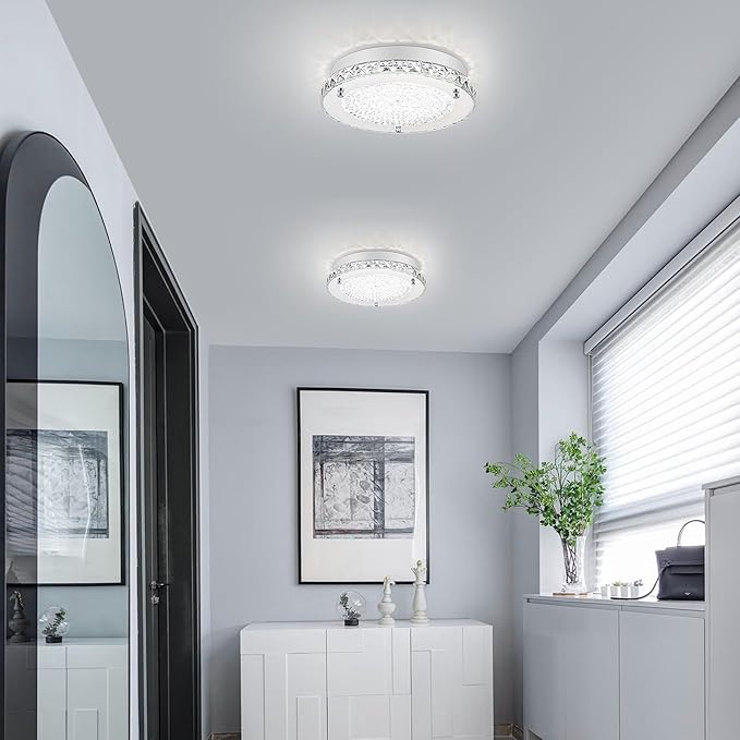 Crystal Flush Mount Ceiling Light 18W LED Dimmable Modern Ceiling Light for Bedroom, Closet, Foyer, Hallway, Dia 11 Inch, 3 Color Change