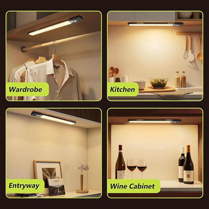 6 Pack 10" Under Cabinet Lights with Digital Display,52 LED Rechargeable Motion Sensor Light Indoor,3 Color Temperatures, Magnetic Dimmable Closet Lights, Under Counter Light for Kitchen