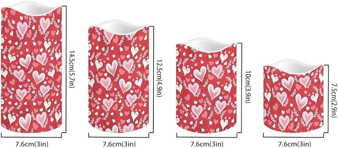 Red Heart Pattern Flickering Flameless Candles with Remote LED Pillar Candles Battery Operated with Timer Color Changing Electric Candles Valentine's Day Decoration