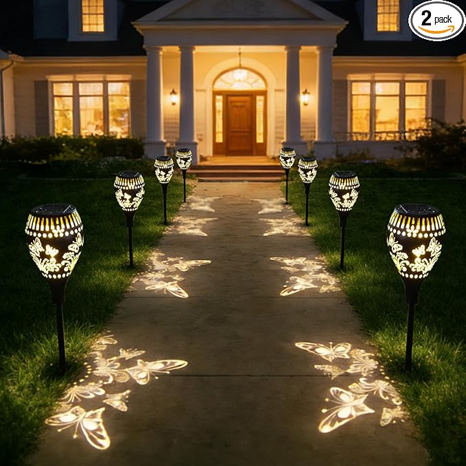 Butterfly Solar Garden Stake Lights Waterproof - 21 inch Metal Solar Garden Lights with Warm Light Decorative Landscape Path Light for Yard Pathway Patio Walkway Backyard Lawn Decor (Black, 2Pcs)