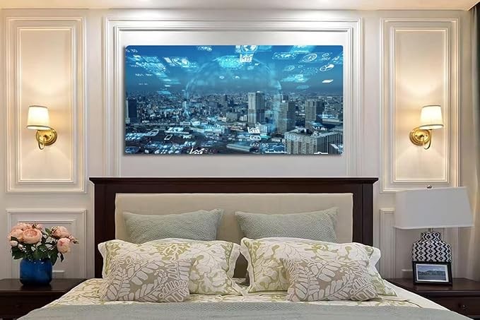 Wibinuki Wall Art Wall Decor Wall Paintings Smart city and communicion network G. IoT (Internet of Things). for Living Room Bedroom Bathroom Home Decor Can Be Hung Directly 20"x 40"