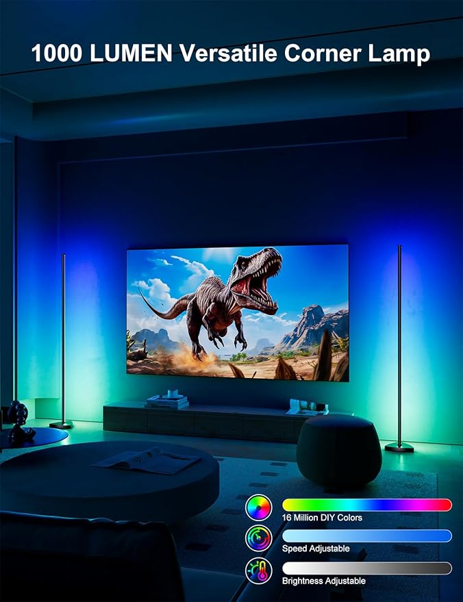 Corner Floor Lamp 70" 2 Pack, RGB IC LED Corner Lamp with APP and Remote Control, 16 Million Colors, Music Sync &Timing Function, Color Changing Ambient Light for Living Room, Bedroom, Gaming
