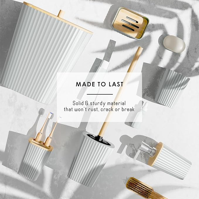 Clara Clark Bathroom Set - White Bathroom Accessories Set, 6PC Bathroom Accessory Set, Bathroom Sets with Toilet Brush, Trash Can & Soap Dispenser