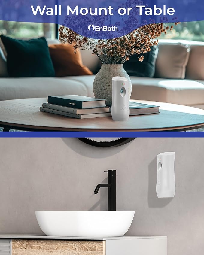 Automatic Air Freshener Spray Dispenser (2-Pack) White Wall Mounted or Free Standing Battery Operated Sprayer for Home or Commercial Use, 3 Auto Scent Release Time Settings for Room/Bathroom Freshness