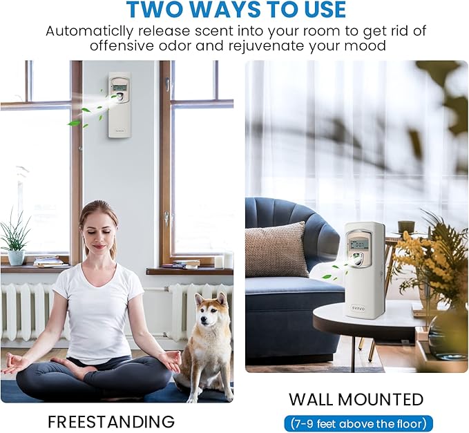 SVAVO Automatic LCD Fragrance Dispenser - Wall Mount/Free Standing ABS Auto Air Freshener Dispenser Programmable Aerosol Spray Perfume Dispenser (Grey, LCD)