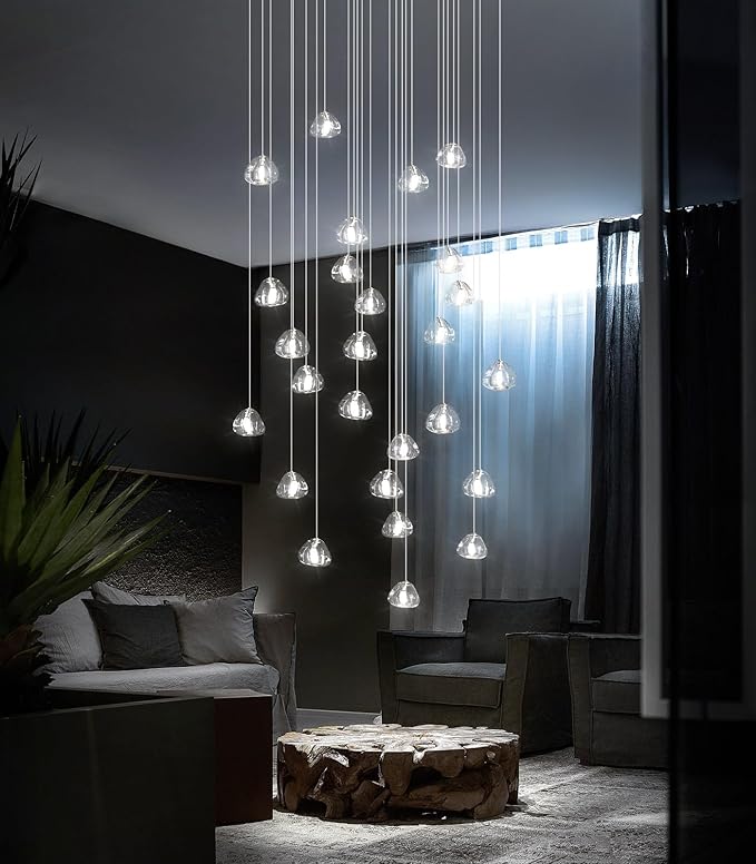 LED Rectangular Glam Chandeliers for Living Room Dining Room Light Dimmable High Ceiling Pendant Lights Fixtures Lighting 26-Lights Foyer Entryway Lighting Brushed Nickel