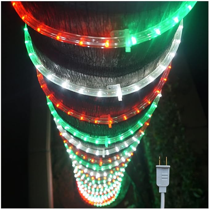 Russell Decor 30ft/9m LED Rope Lights Indoor Outdoor Decorative Lighting for Party Trees Patio Deck Flexible String Lights-Red White Green