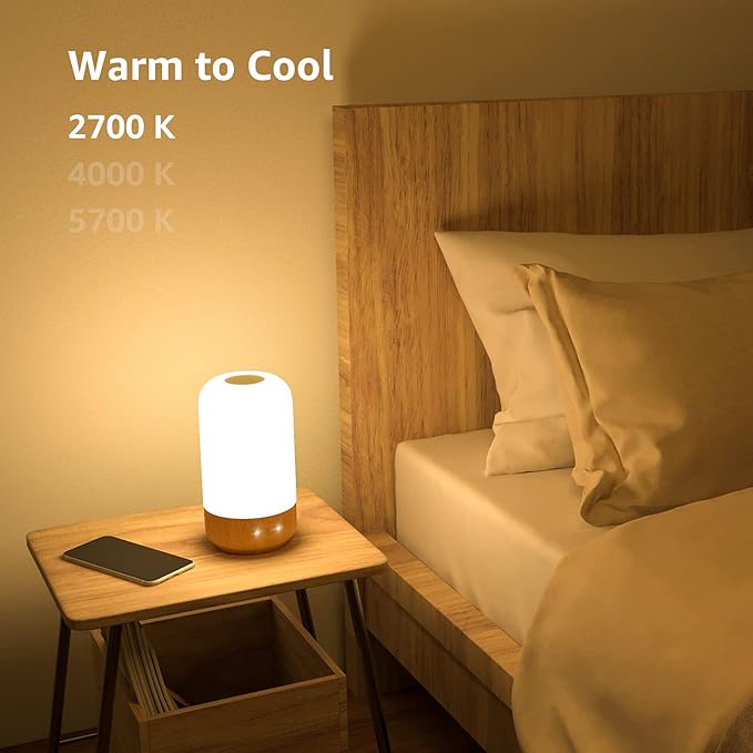 Lepro Table Lamp, LED Touch Lamp for Bedroom, Dimmable Bedside Night Light with Auto-off Timer, 350lm Tunable Soft Warm White, Daylight Cool White, RGB Color Changing Mood Lighting, Wood Grain