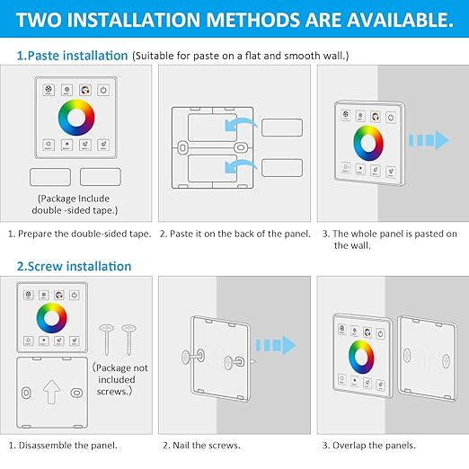 RGBZONE RGB LED Controller, RF Wireless Remote Control, Dimmable LED Wall Controller for DC5V/12V/24V 30A 5050 3528 5630 Light Strips