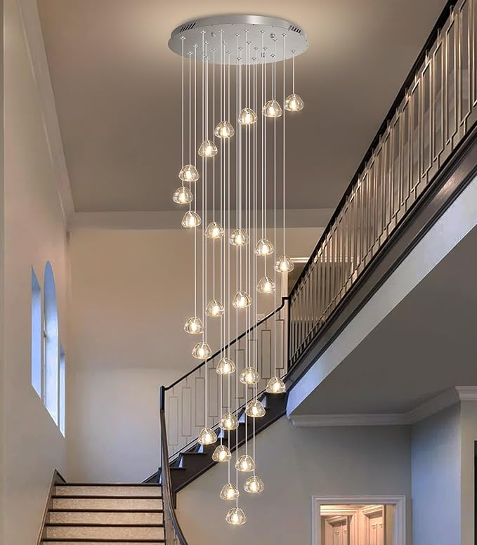 157 Inches Long Chandelier Bubble Crystal Balls Glam Chandeliers Dimmable Light High Ceiling Pendants Light Adjustable Large Size Lighting Fixtures Antique Gold