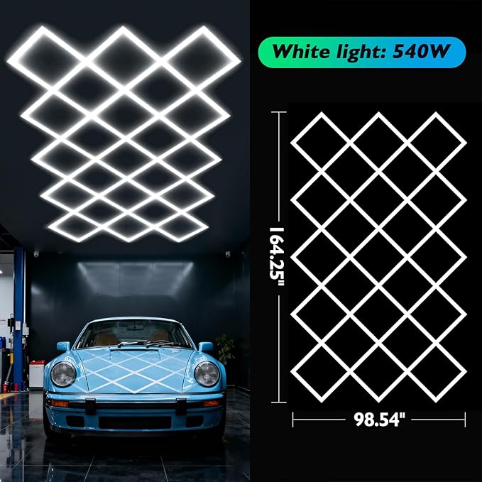 Hexagon Garage Lights 23 Hex Super Bright Led Honeycomb Lights New Updated Diamond Commercial Lighting for Garage Car Detailing Barber Shop Gym Warehouses Basement.