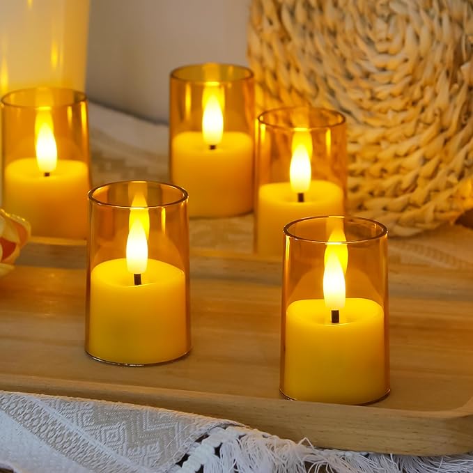 Flameless Small Tea Light LED Candles, Acrylic Battery Operated Votive 1.7" x2.5" with Remote Control and Timer, Tealight Amber Flickering Warm Light Pack of 15 Electric Long Lasting