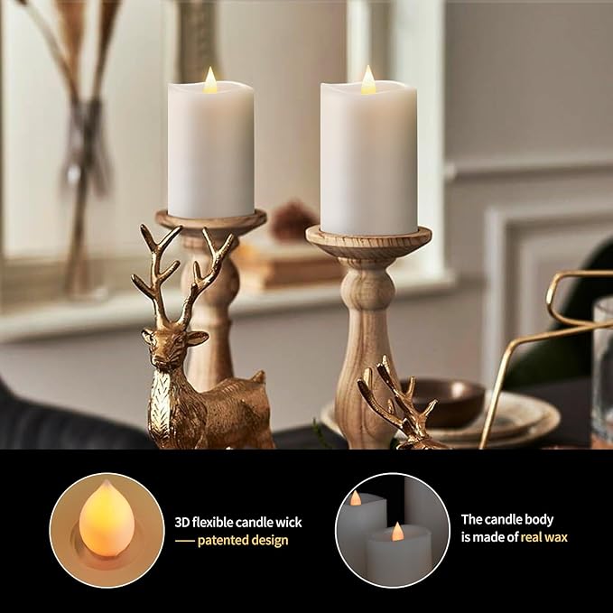 3" x 5" Flameless Candles Set of 2, 2AA Battery Life 600 Hours Battery Candles Flickering with Timer, 5 inch Flameless Candles with Remote for Indoor/Outdoor, White