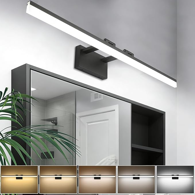 SOLFART Dimmable Matt Black Bathroom Vanity Light Light Fixtures for Bath 39.4 Inch 5 Color Temperature LED Light Above Mirror Bathroom Vanity Lights Over Mirror 5CCT