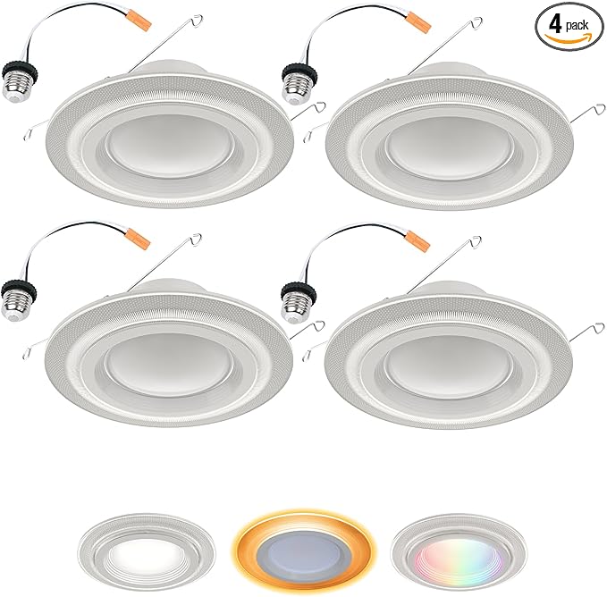 HALO 5/6" Dual Zone Smart Wi-Fi Recessed LED Light Powered by WiZ Pro 4-Pack, Dimmable Full Color w/SpaceSense, Smart Home Ready RLWZDZT56-4PK