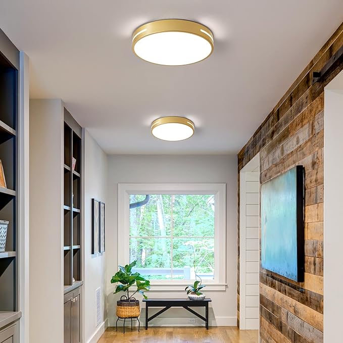 Modern Gold Flush Mount Ceiling Light Mid-Century LED Ceiling Light Bedroom Light Fixture Minimalist Ceiling Lamp for Living Room Kitchen Hallway Bedroom 15.75 Inch