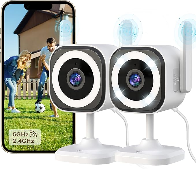 Dual-Antenna Stable 5G WiFi Security Camera, 4X Zoom 2K Outdoor Indoor Camera for Baby/Pet, Home Security WiFi Camera with Color Night Vision, Two-Way Talk, IP66, SD/Cloud Storage (2-Pack)