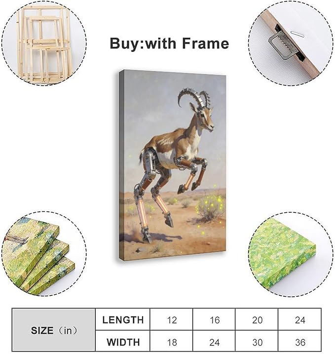 Framed Steampunk Mechanical Antelope Wall Art - Desert Futuristic Poster for Loft Living Room Decor 16x24inch(40x60cm)