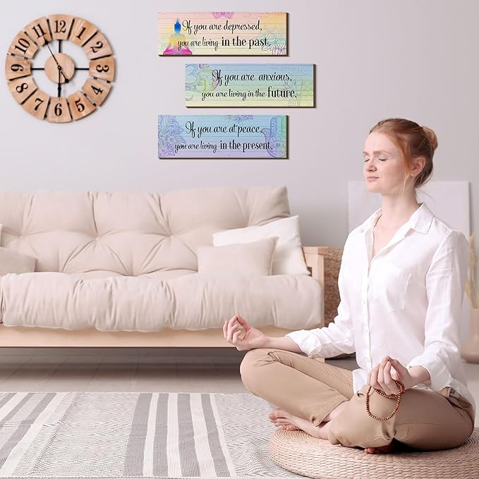 Yerliker 3 Buddha Decor Buddha Wall Art Meditation Room Chakra Decor for Bedroom Zen Quotes Wall Decoration Spiritual Gift Hanging Buddhism Spa Room Decoration Yoga Art for Women(Colorful)