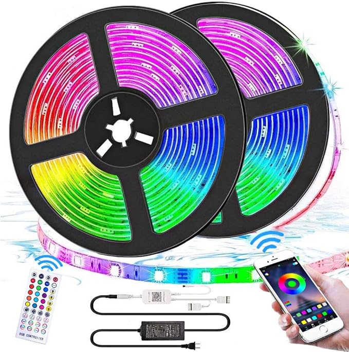 Bluetooth LED Lights Strips 32.8ft with APP Control, Music Sync Waterproof Flexible RGB Color Changing LED Strips Lights for Bedroom Room,LED Neon Tape Rope Lights with Remote for Gaming Mood Lighting