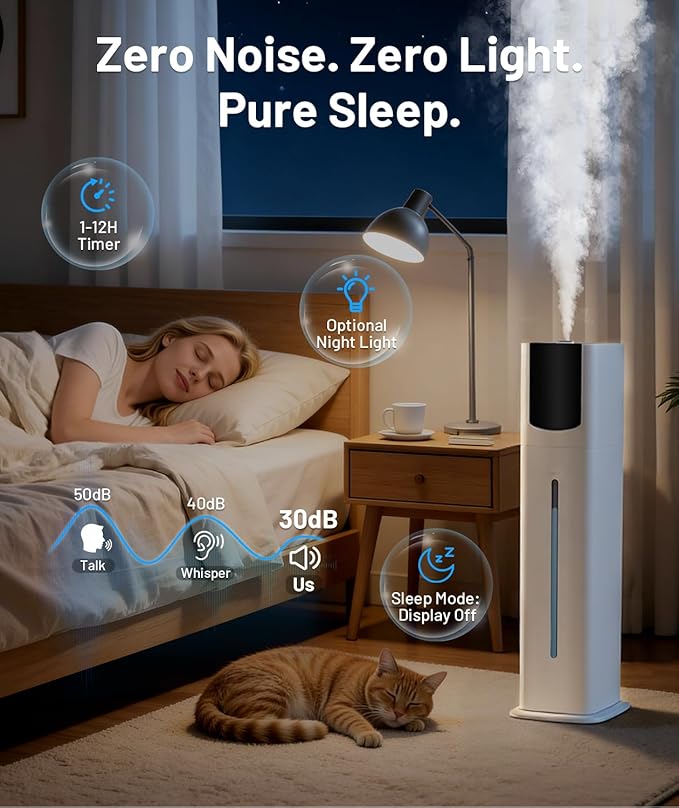 AreShark 2.4 Gal/9L Humidifier for Bedroom, Large Room 500ft², Cool Mist Air Humidifiers with 75H Runtime, Humidity Setting, Easy to Clean, Top Fill, 30dB Quiet, for Plants, Adults, Nursery, Kids