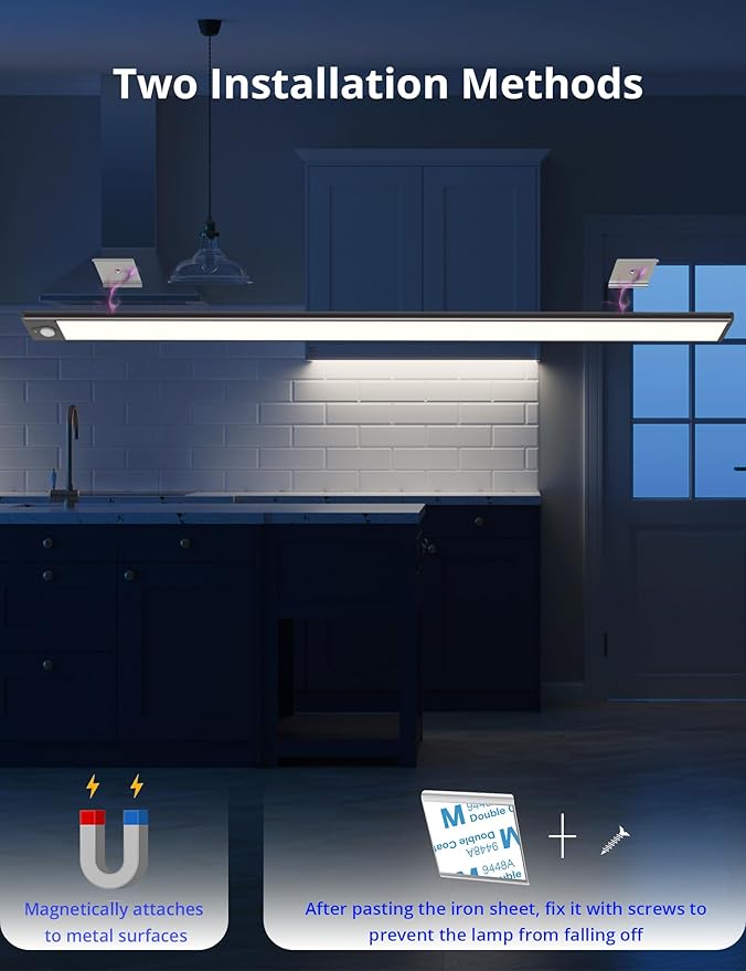 23.6in Under Cabinet Lighting, 101-LED, Dimmable, Rechargeable 4400mAh Battery, Indoor Wireless Motion Sensor Closet Light for Kitchen, Counter, Wardrobe (Silver)-2 Pack