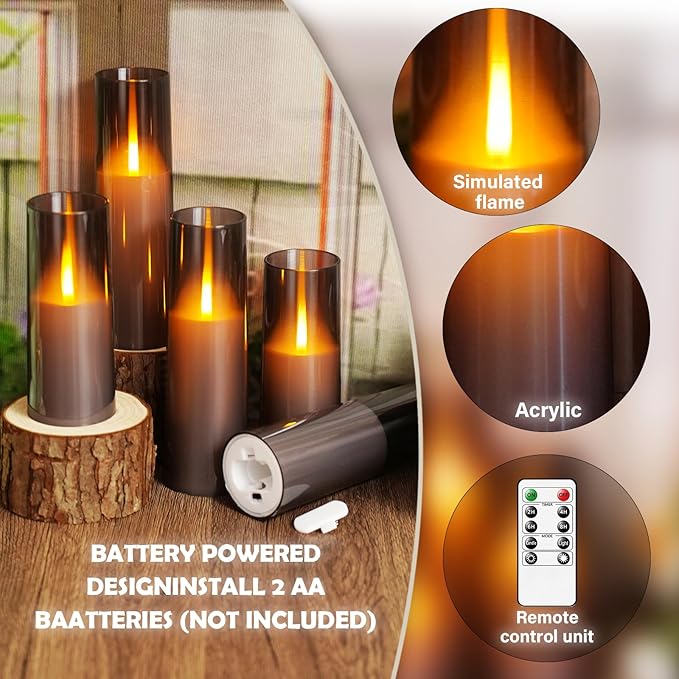 Flameless LED Candles Upgraded Realistic Flickering Flame,7Pcs Battery Operated Candles with Remote Timers,LED Pillar Candles for Home Decor,Christmas,and Parties（Grey）