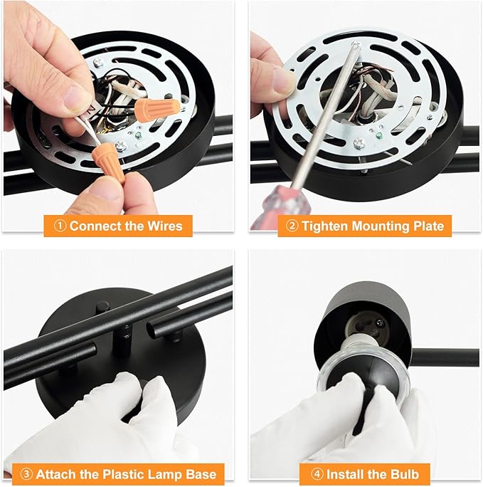 BoostArea 4 Light Track Lighting Kit, Black 4 Way Ceiling Spot Lighting, Center Swivel Track Light Heads, Flexibly Rotatable Light Head for Kitchen, Living Room, Bedroom, GU10 Bulb Not Included