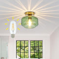 Tbaoinal Semi Flush Mount Ceiling Light Textured Green Glass Shade Matal Base Inclede LED Bulb, for Kitchen/Hallway/Entryway/Bathroom for a Golden Brass