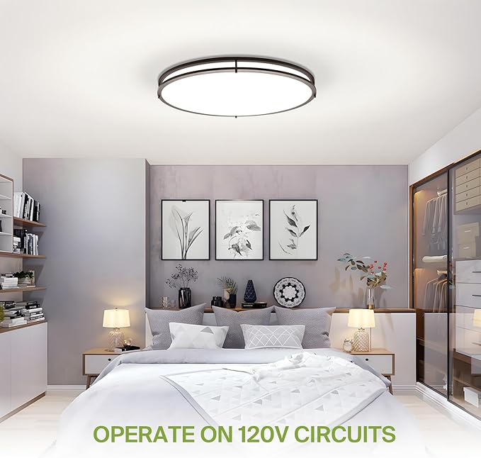 ASD LED 24" Oval Flush Mount Lighting, Close to Ceiling Light Fixture | 5CCT, Dimmable, ETL Listed | 38W 3289LM 2700-5000K 120V | Low Profile Double Ring Lamp | Dark Bronze, 2 Pack