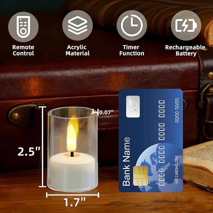 Rechargeable Acrylic Flameless Candles with Timer Control, Flickering Warm White Tealights, Ideal for Home Decor Weddings Parties, Restaurants(White,Set of 6)