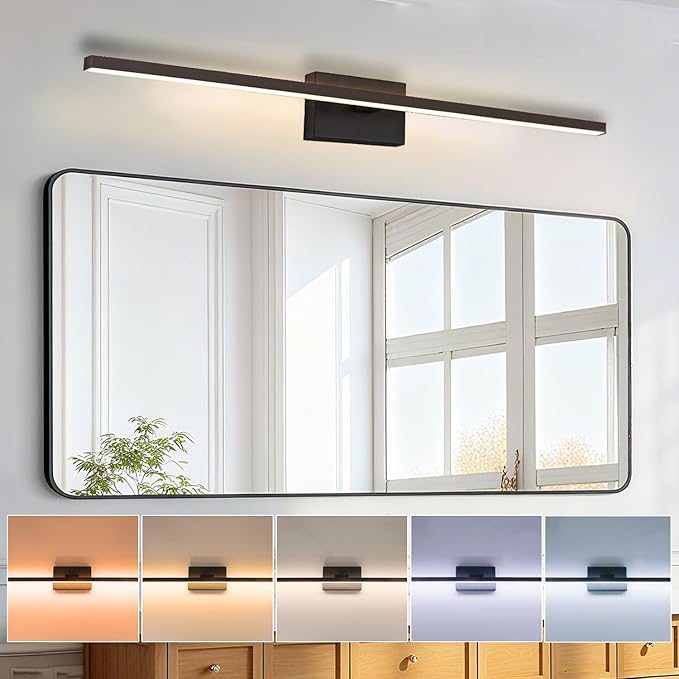 Aosclex 40 Inch Modern Bathroom Vanity Light, 180° Rotatable, 30W 2700LM 5CCT Adjustable (2700K–6000K), Dimmable LED Lights for Bathroom Mirror, IP44 Waterproof Black Light Bar, ETL Certificated