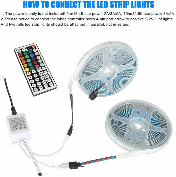 32FT Flexible 3528 RGB LED SMD Strip Light Remote Fairy Lights Room TV Party Bar (3528 32.8FT Full KIT)